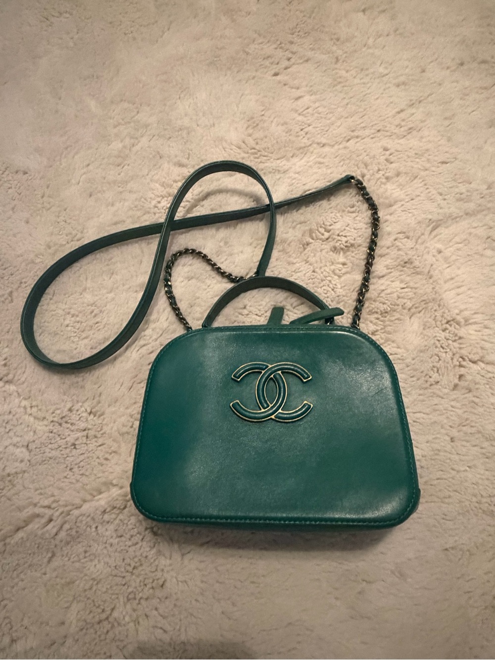 Chanel Green Leather Crossbody Bag with Top Handle